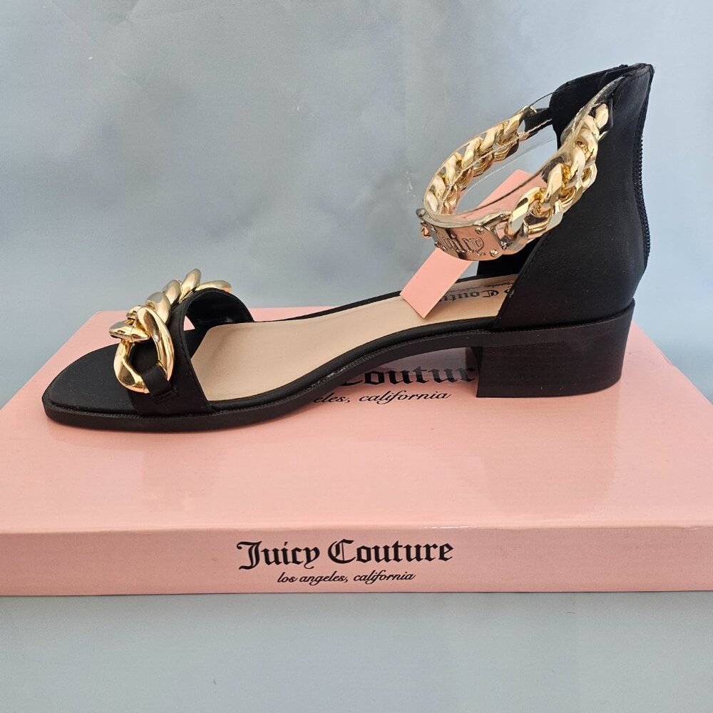 Juicy Couture Themis Chain Sandals Black Gold Block Heel Size 8.5 NWT - Picture 4 of 10